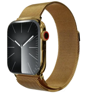 Gold Apple Watch 11 with Milanese strap